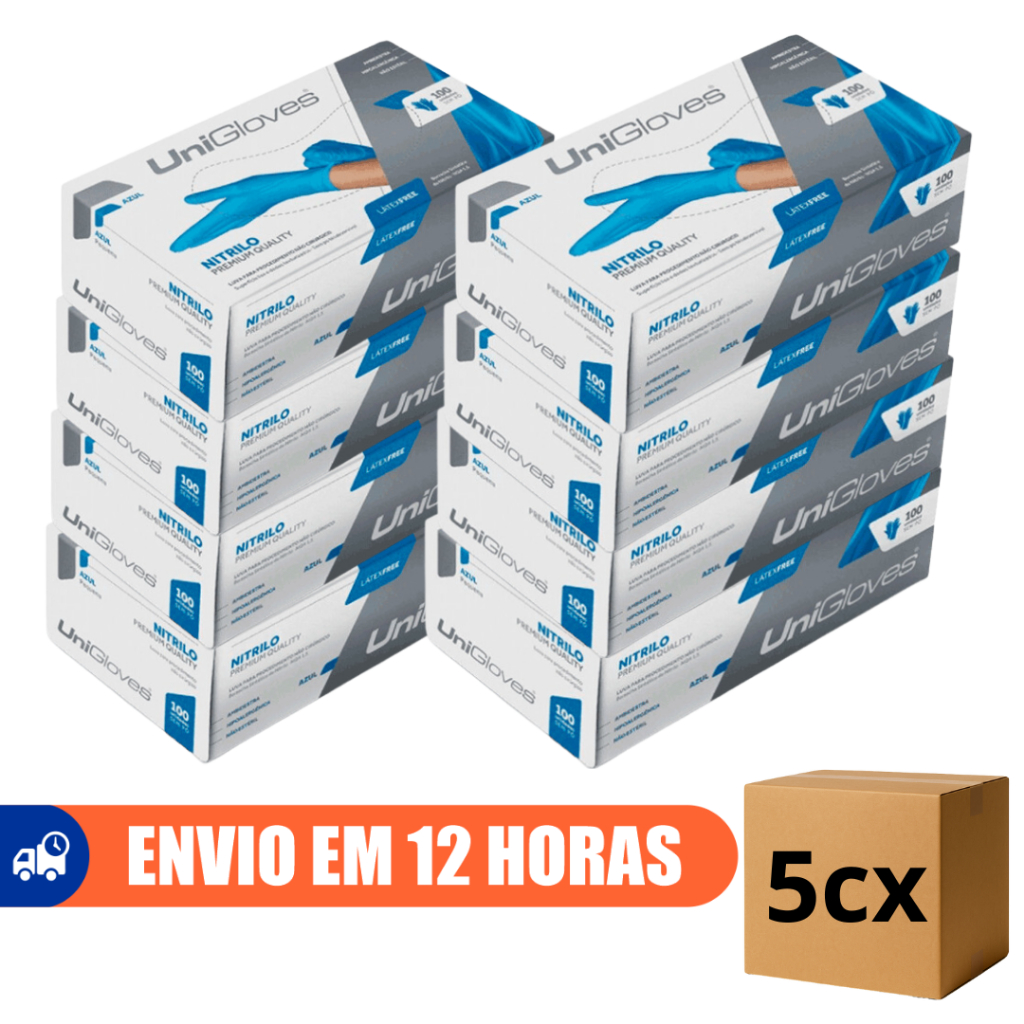 Luva Nitrílica Descartável Azul Sem Pó 500un Unigloves em Oferta na Shopee
