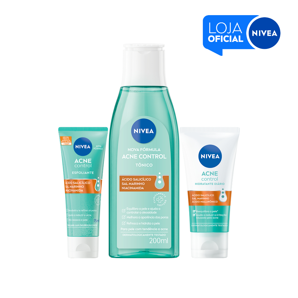 KIT NIVEA ACNE CONTROL Tônico Facial 200ml + Esfoliante Facial 75ml + Hidratante Facial 50...