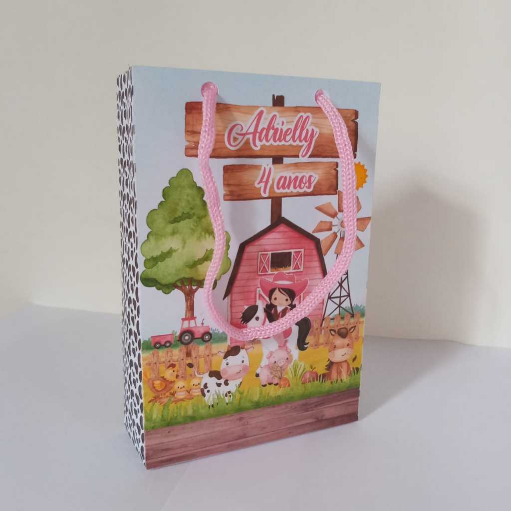 Sacolinha Personalizada Fazendinha rosa - Personalizados Fazendinha - Lembrancinhas Fazendinha
