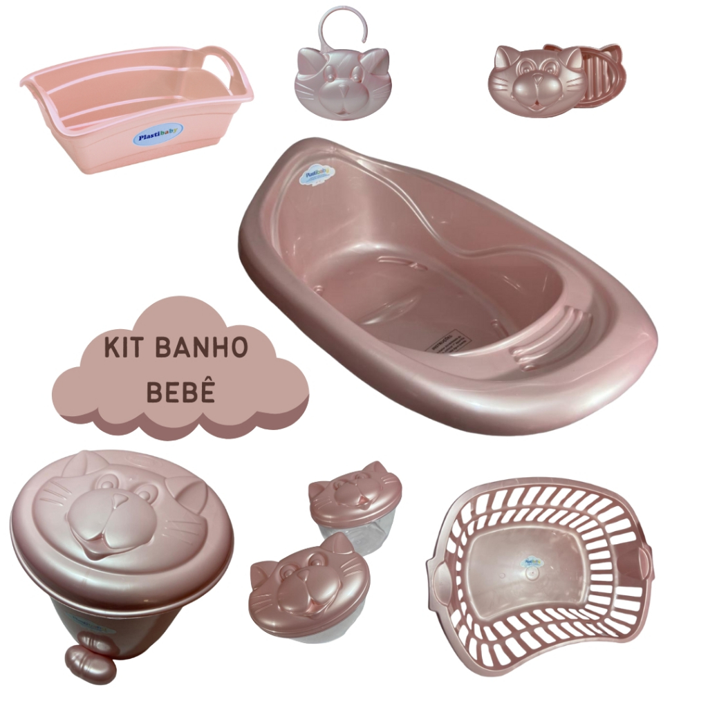 Kit Banho Bebe Banheira 22 L Saboneteira Porta Chupeta Organizador Fraldas Menino menina