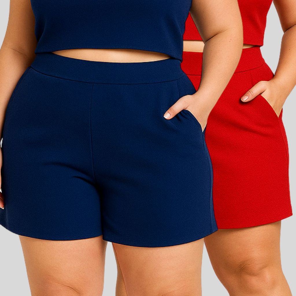 Kit 2 Short Feminino Plus Size. Short Plus Size no Crepe de Malha com Elástico na Cintura em Oferta na Shopee