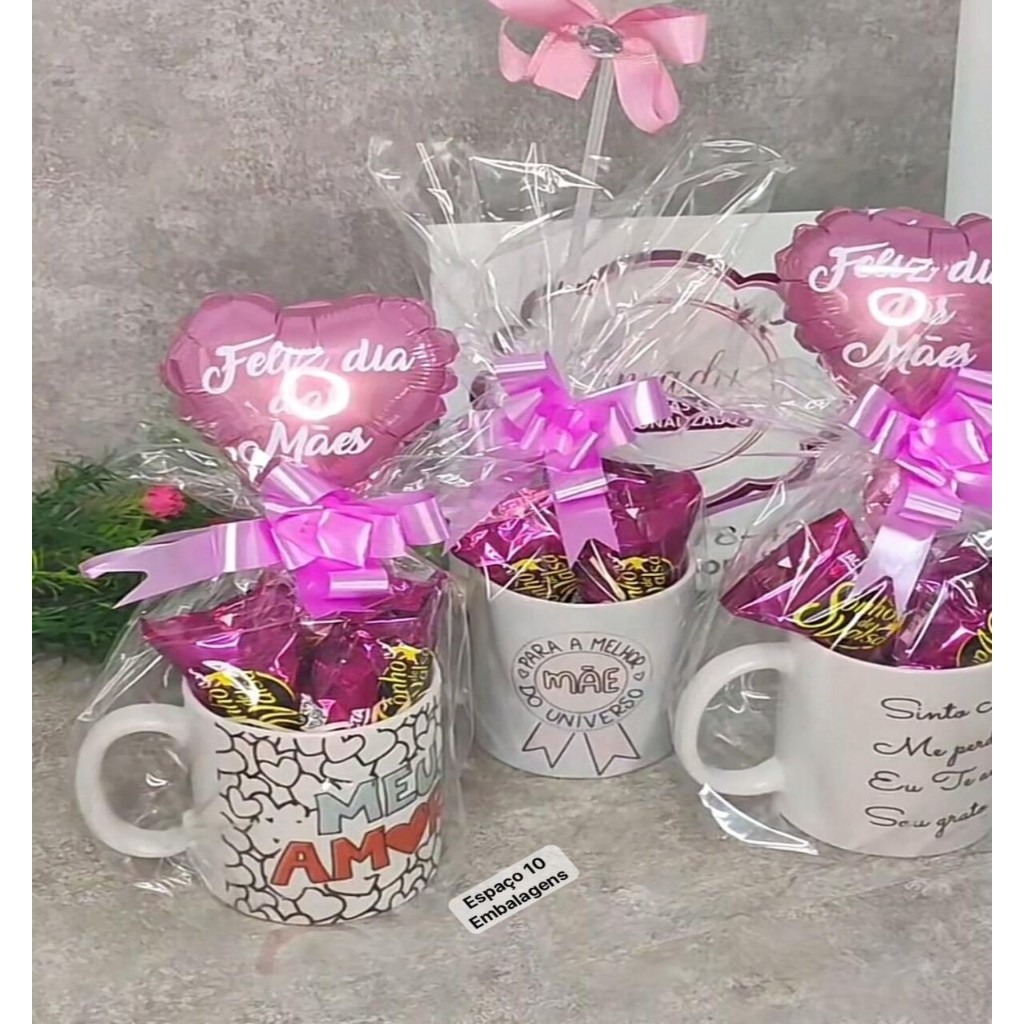 25/50/100 saco para xícaras canecas presentes saco plástico tipo celofane transparente e brilhante em Oferta na Shopee