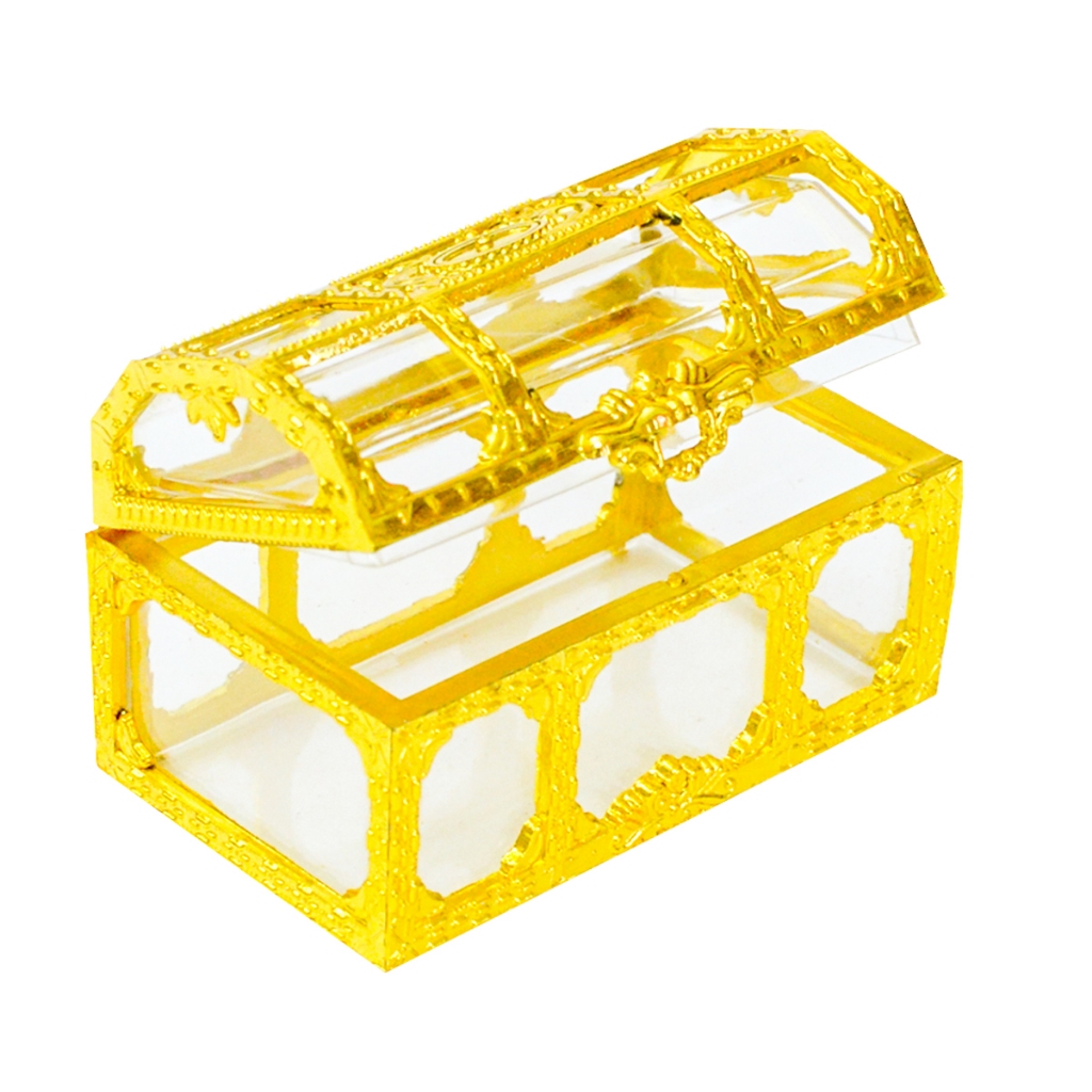 10 Mini Baú de Acrílico Transparente com Dourado - Luxo para Lembrancinha, Festa, Casamento ou Porta-Joias