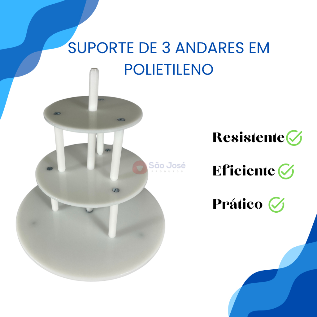 Kit Suporte Tábua Para Bolo Redondo 3 Andares Tipo Banquinho