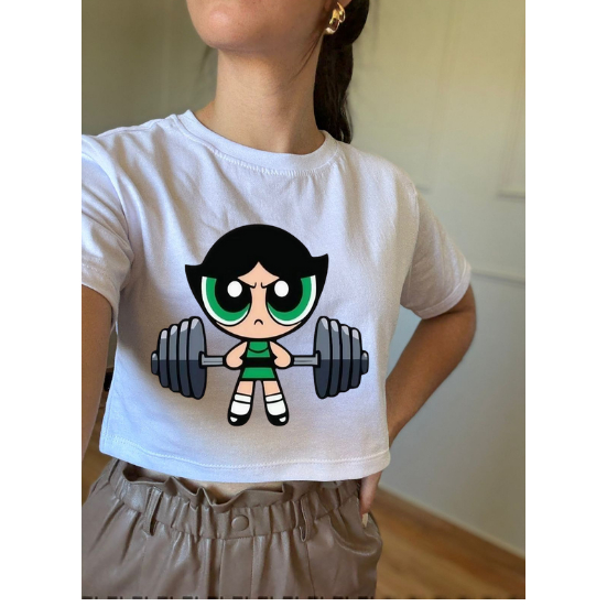 Cropped Tshirt Camiseta Docinho Personagem Treino Estilosa Tendência Super Poderosas