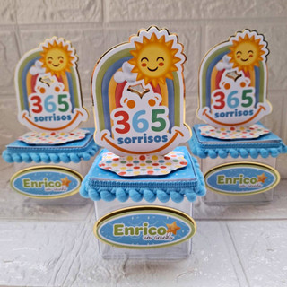 Lembrancinha para festa 365 sorrisos | Caixa acrílica 6x6 personalizada 365 sorrisos menino | Aniversario 365 sorrisos