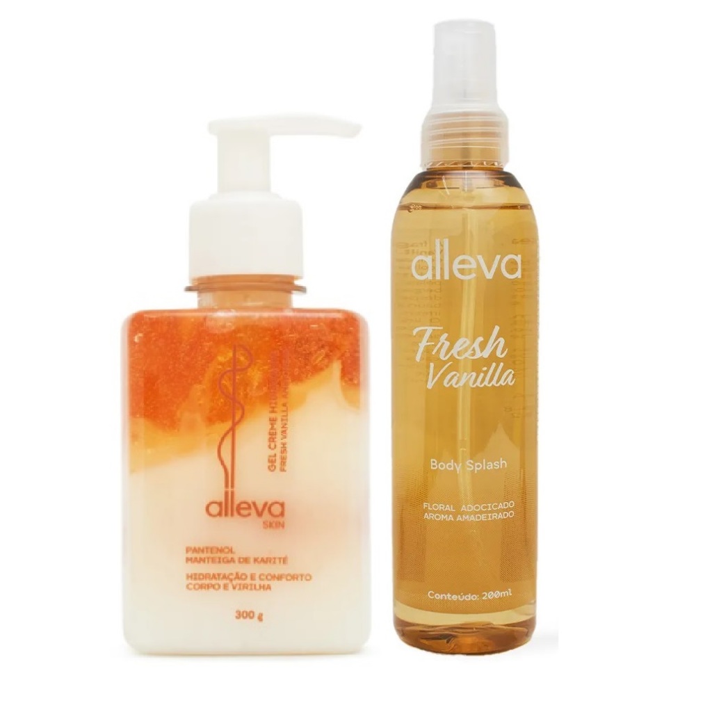 Kit Cheirinho Alleva Pós-Banho Cuidado com o Corpo - Body Splash + Gel Hidratante Beijável Vanilla