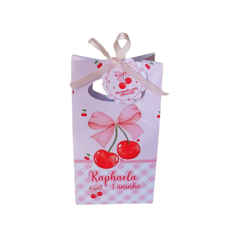 Sacolinha Surpresa Personalizada Cerejinha Rosa - Lembrancinha para Festa - Pegue e Monte