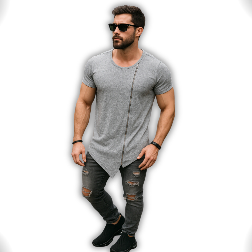 Camisa Masculina Longline Camiseta Oversized Blusa Ziper Total Swag Barral