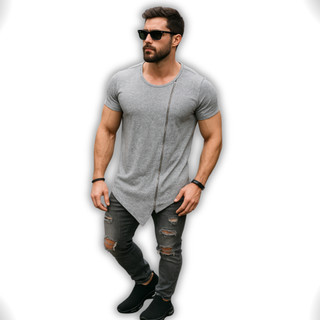 Camisa Masculina Longline Camiseta Oversized Blusa Ziper Total Swag Barral