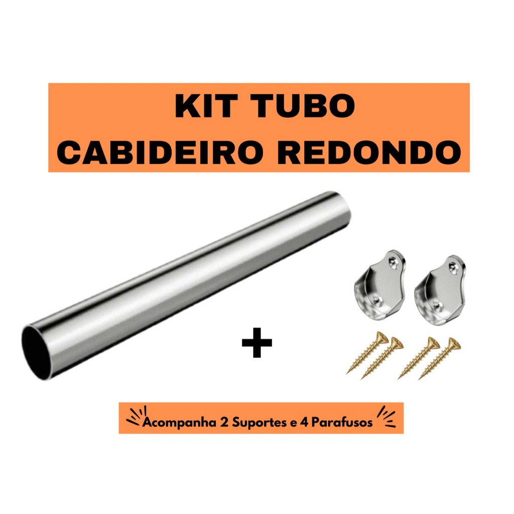 Kit Tubo Cabideiro REDONDO Arara  Para Moveis e  Guarda Roupas 120cm em Oferta na Shopee