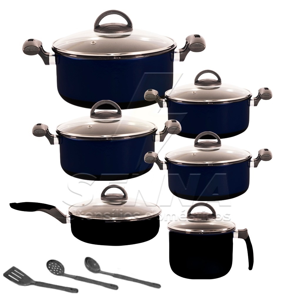 Conjunto de panelas 9 peças fogão indução cooktop lenha e gás tampa de vidro