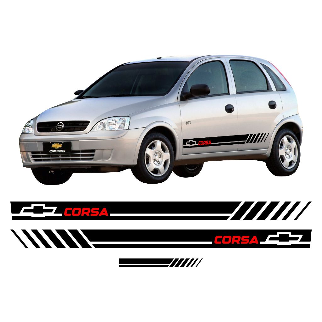 KIT 3 Faixas Lateral e Traseira Adesivos Corsa Lateral Joy Max Premium Hatch Sedan Acessórios Personalizado