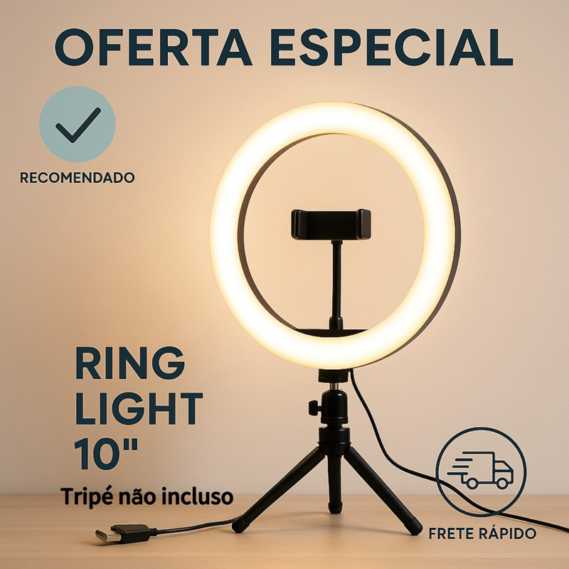 Ring Light Iluminador Anel Luz com suporte para celular  26cm 10 Polegadas 15w (tripé não incluso)