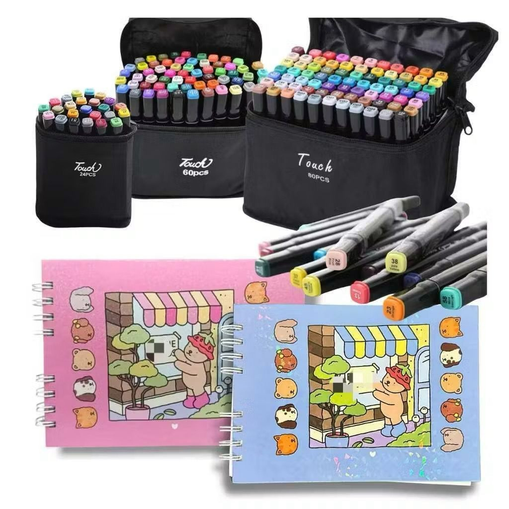 Kit Livro de Colorir URSO Bob 55 Folhas + Canetinhas Ponta Dupla Marca Texto 24/36/48/60/80/120
