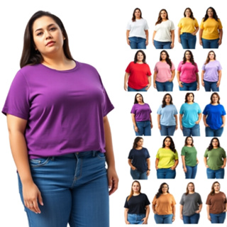Camiseta Feminina Plus Size 100% Algodão Várias Cores em Oferta na Shopee