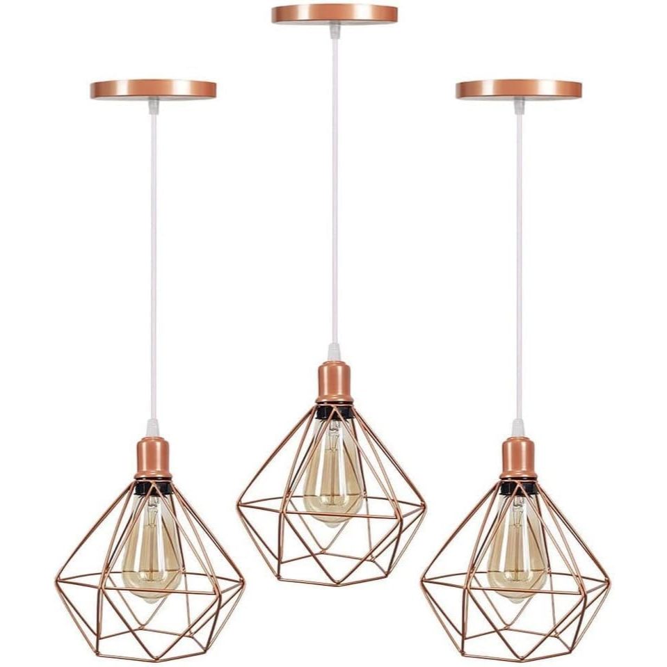 Kit 3 Lustre Pendentes Diamante Luminárias de Teto Cabo Regulável Modelo Diamante Rose Gold em Oferta na Shopee