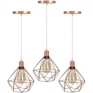 Kit 3 Lustre Pendentes Diamante Luminárias de Teto Cabo Regulável Modelo Diamante Rose Gold em Oferta na Shopee