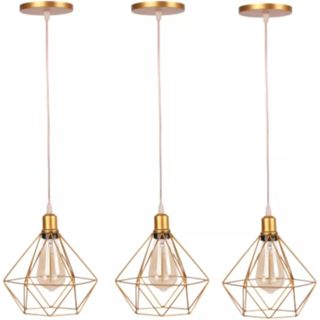 Pendentes Diamante Aramado Dourado Cabo Regulável Kit C/3 em Oferta na Shopee