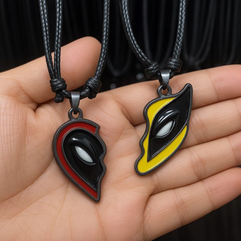 Kit Dois Colar Duplo Amizade Deadpool é wolverine Cordão Preto Encerado Ajustável Colares Amizade Lembrancinha