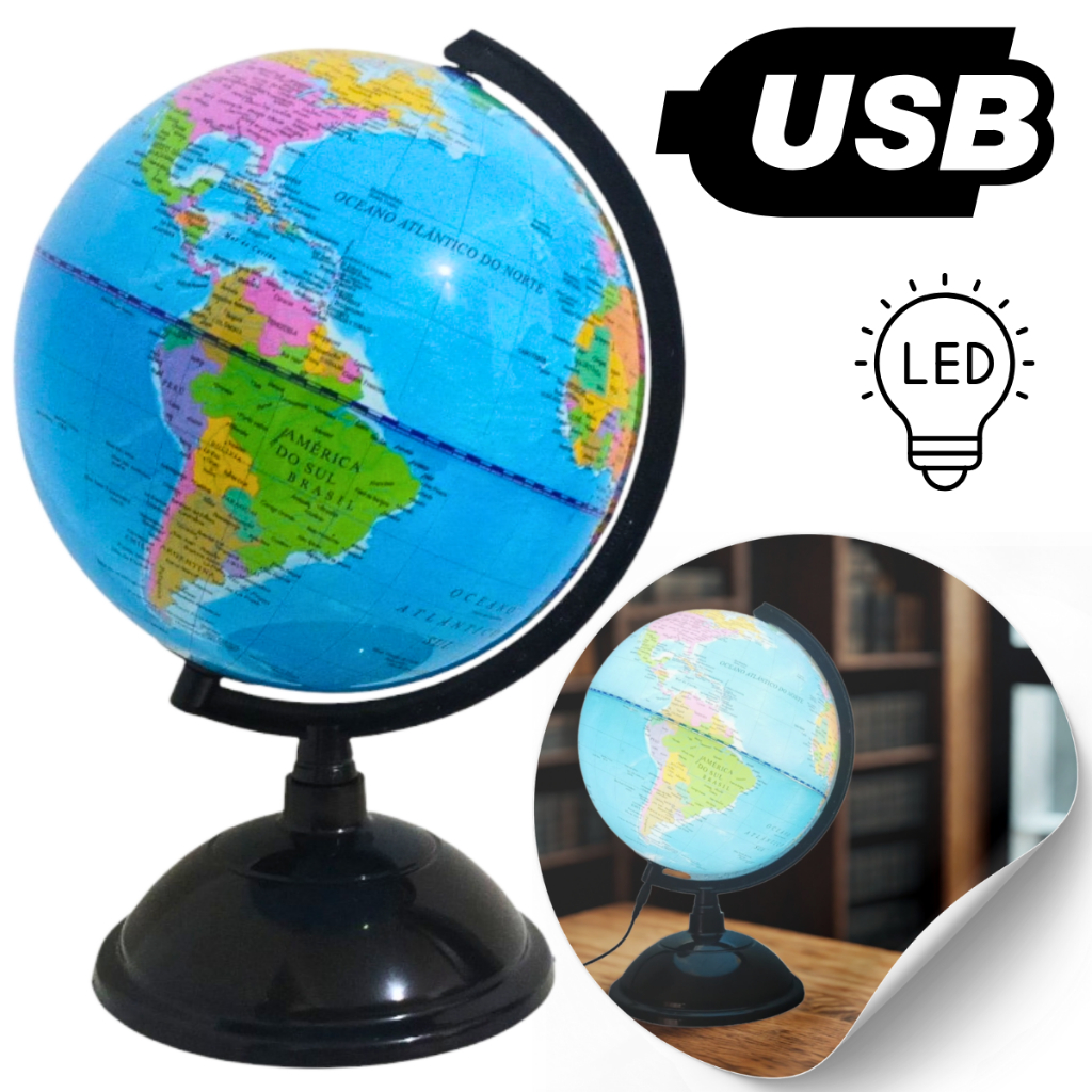Globo Terrestre Giratório Político 20cm Diâmetro e 30cm Altura em Oferta na Shopee