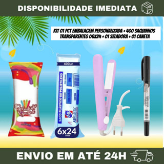 KIT 01 PACOTE + 400 SAQUINHOS TRANSPARENTES 06X24 (Grosso) 9mm - | ABPlastic + 01 SELADORA + 01 CANETA PERMANENTE em Oferta na Shopee