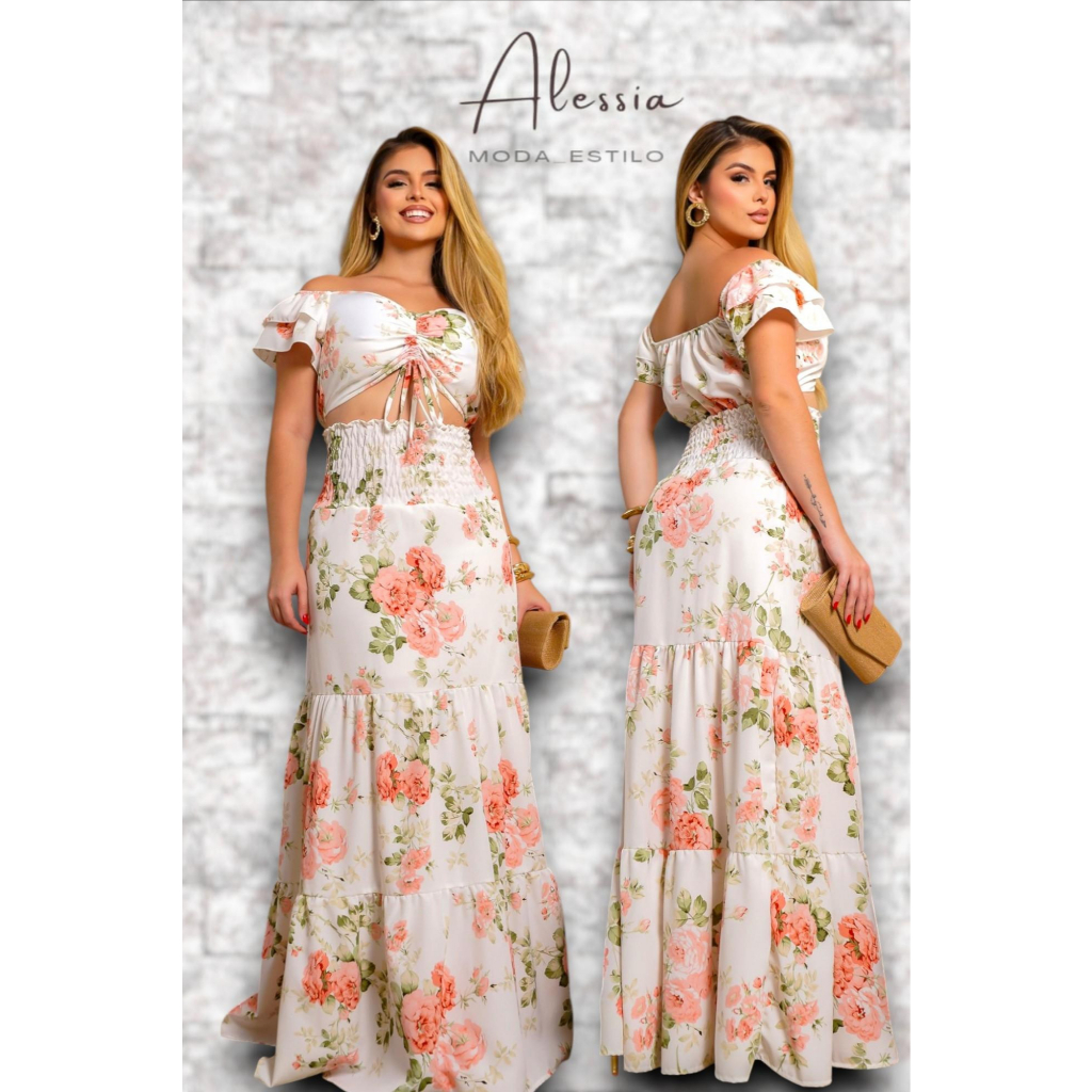 CONJUNTO FEMININO SAIA LONGA E CROPED REGULAVEL COM LASTEX elegante e confortavel