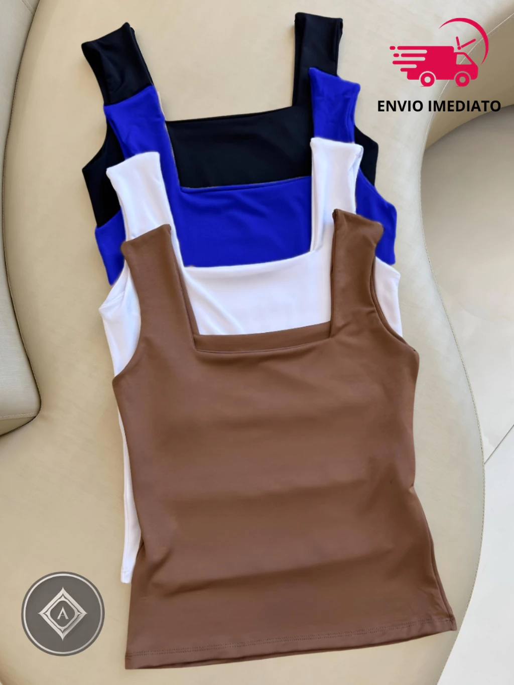 KIT 4 Blusa Regata Feminina Decote Quadrado Reto Em Suplex Premium Liso Lançamento Verão Moda Bloqueia Tendencia — imagem 1