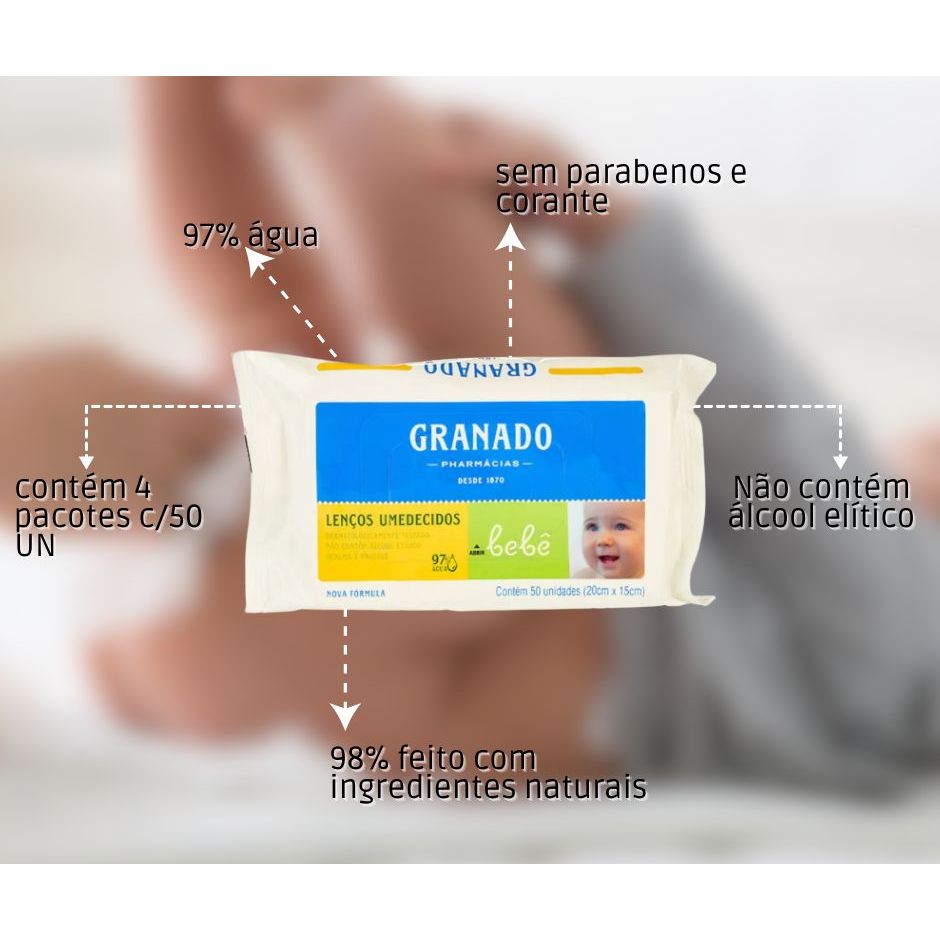 Kit 4 lenço umedecido Granado tradicional leve 4 Pague 3 / 200 Unidades — imagem 2 de 2