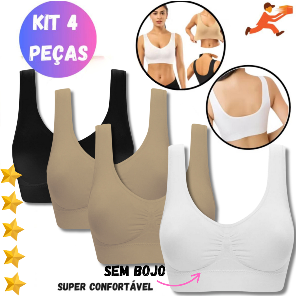 Kit 4 Top SEM Bojo, Alça Larga, Tecido Macio e Confortável em Oferta na Shopee