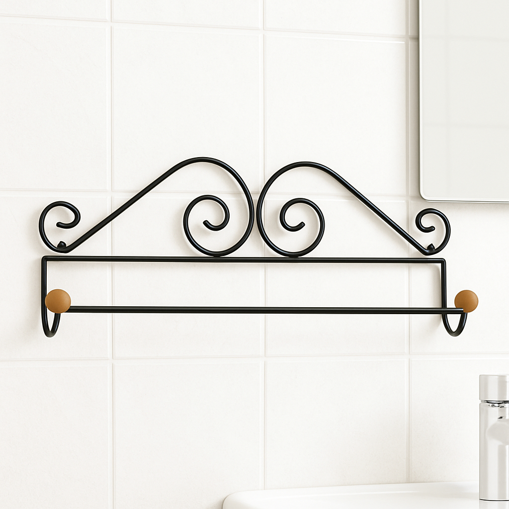 Porta Toalha Banheiro Preto Ferro Suporte Toalheiro Com Furo 54 cm em Oferta na Shopee