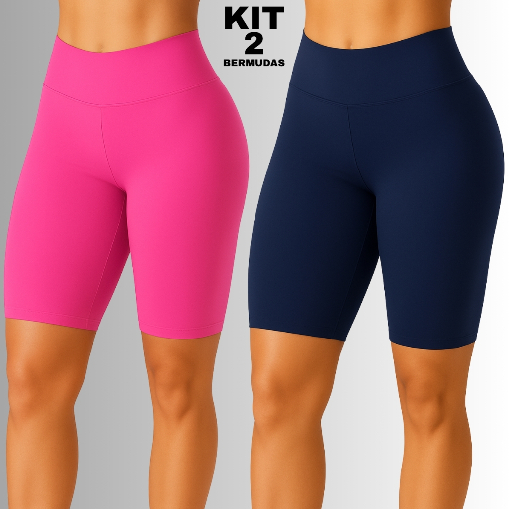 Kit 2 Bermudas Ciclista Fitness Feminina Roupas de Academia Ginástica Suplex B06