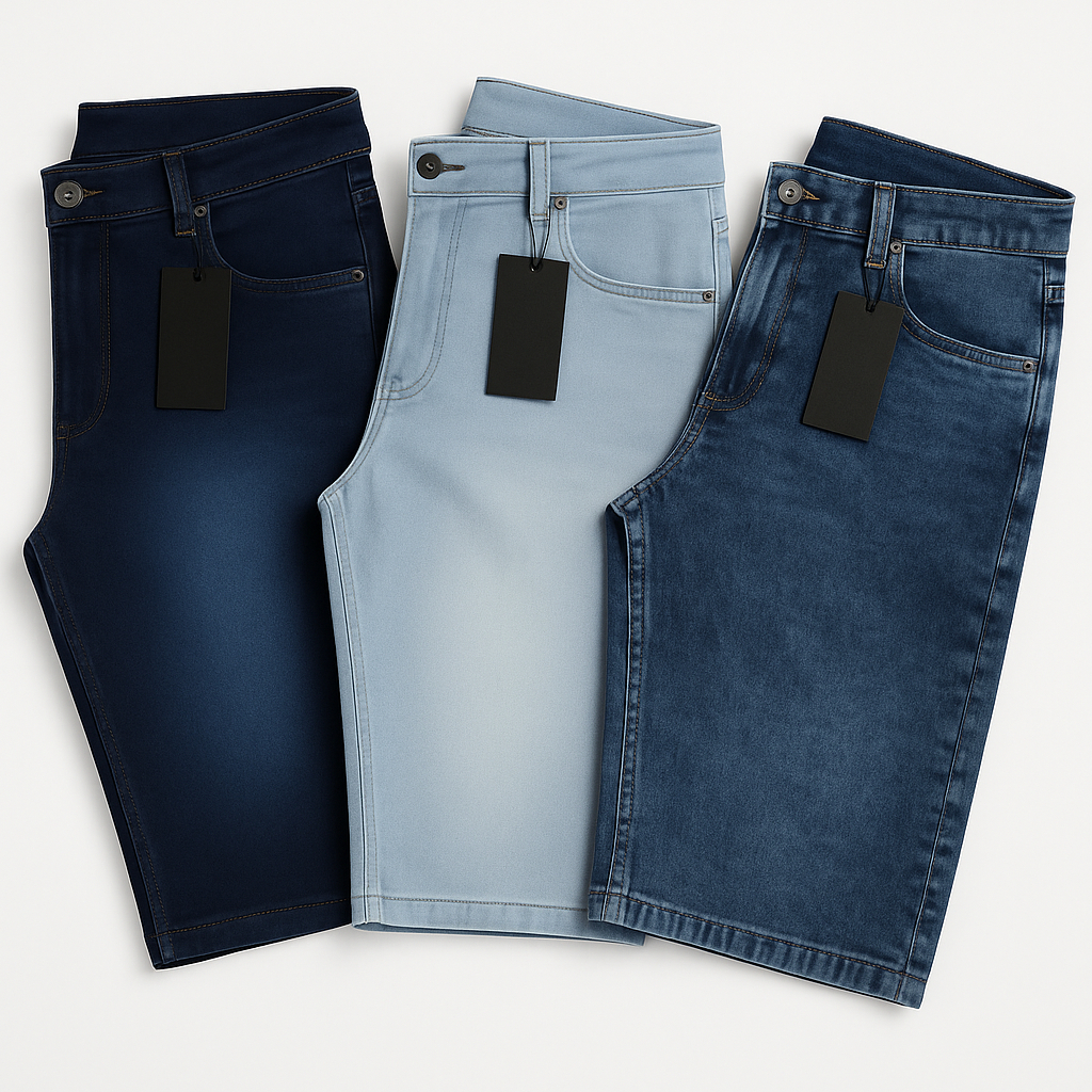 Kit 3 Bermudas Jeans Masculinas Lisa | Shorts Masculino Qualidade Gold | Conforto e Estilo