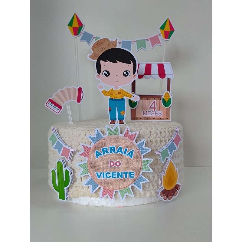 Topo de Bolo Festa Junina/ Arraiá Personalizado/ Topper de Bolo Festa Junina/ Arraiá Personalizado