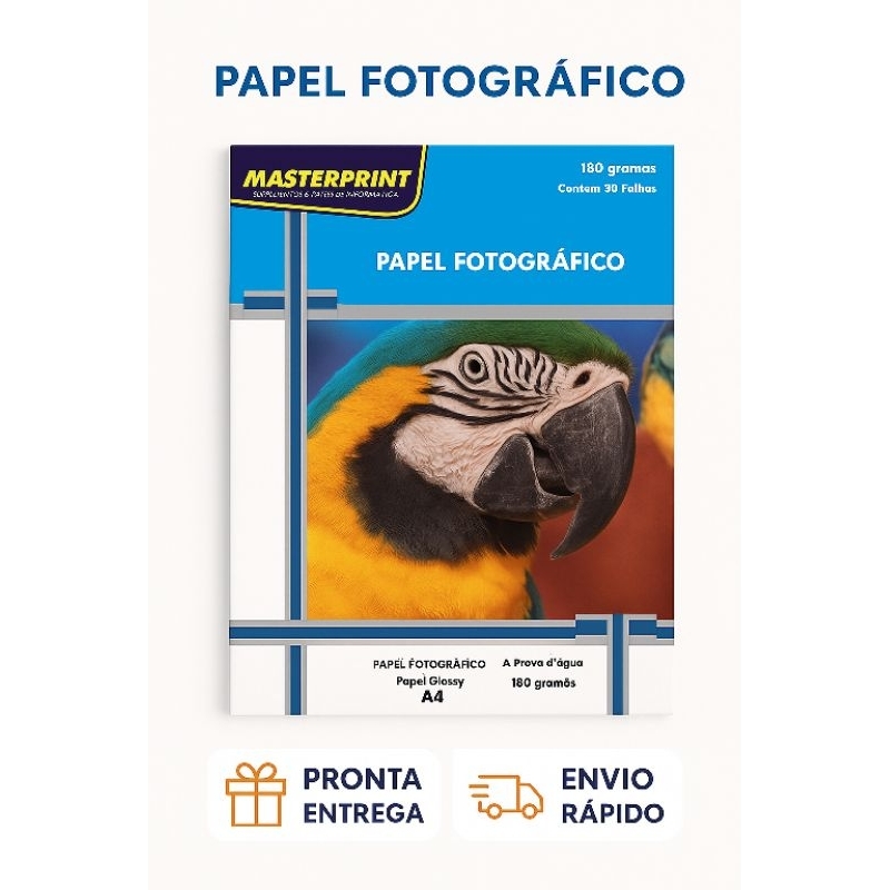 Papel Fotográfico Glossy A4 180g MasterPrint - 50 Folhas - Impressão Brilhante - Alta Qualidade