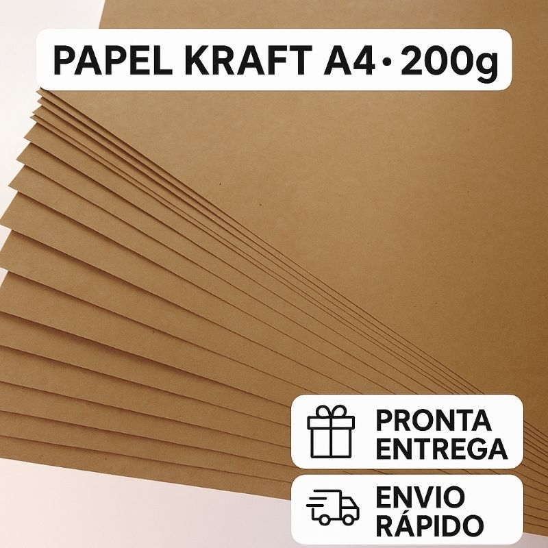 Papel Kraft A4 200g - 50 Folhas - Projetos Escolares - Artesanato - Papelaria Criativa - Convites