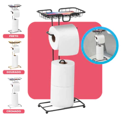 Porta Papel Higiênico Chão Banheiro Lavabo Papeleira Dispenser Suporte Porta Celular Decoração Arthi