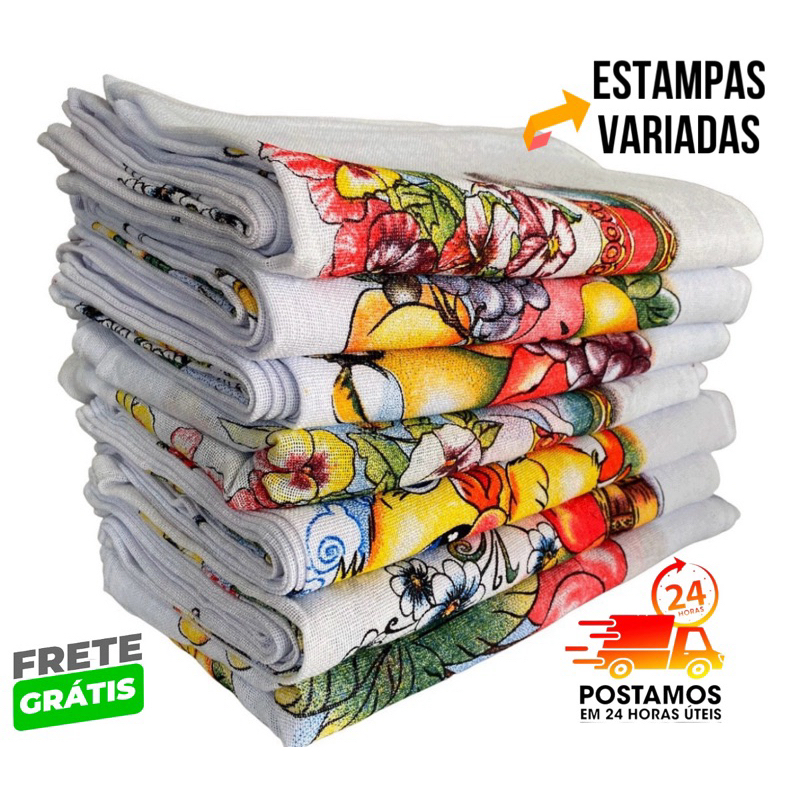 Pano De Prato Estampado Bainha Kit Com 10 Peças em Oferta na Shopee