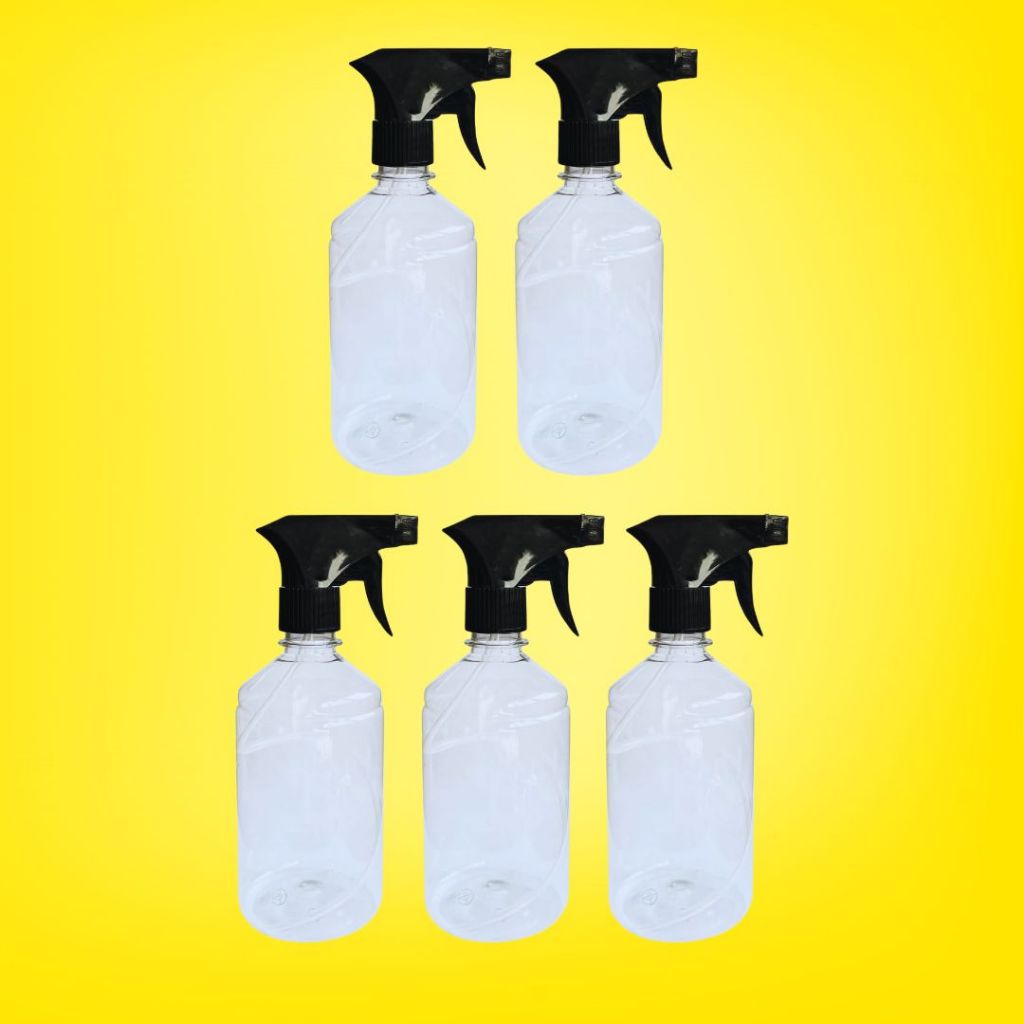Frasco Spray 500ml | Borrifador Pulverizador Manual Multiuso Plástico Transparente (Kit 5 Unidades)