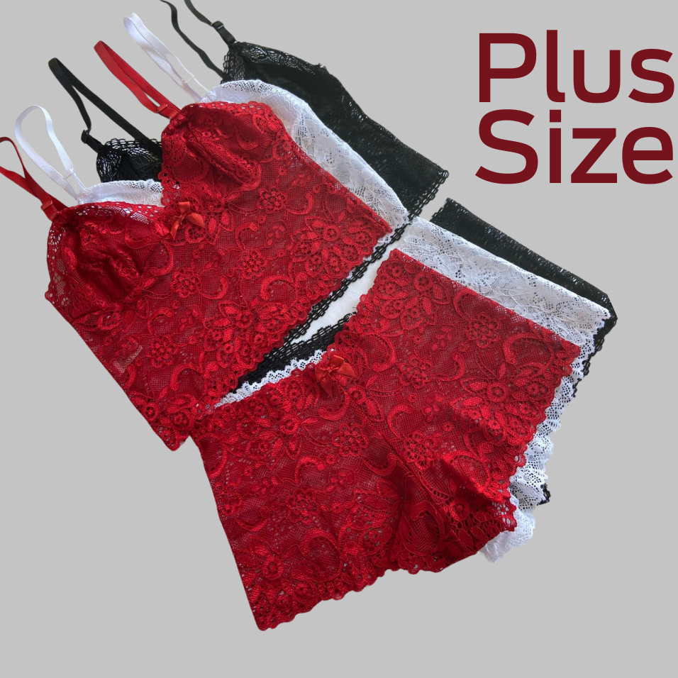 Kit 3 Conjunto Espera Marido PLUS SIZE cropped + calcinha calesson sem bojo e renda em Oferta na Shopee