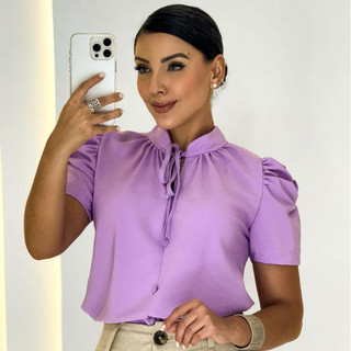 blusa18MC, blusa social feminina , blusa manga curta, camisa com botões não funcionais