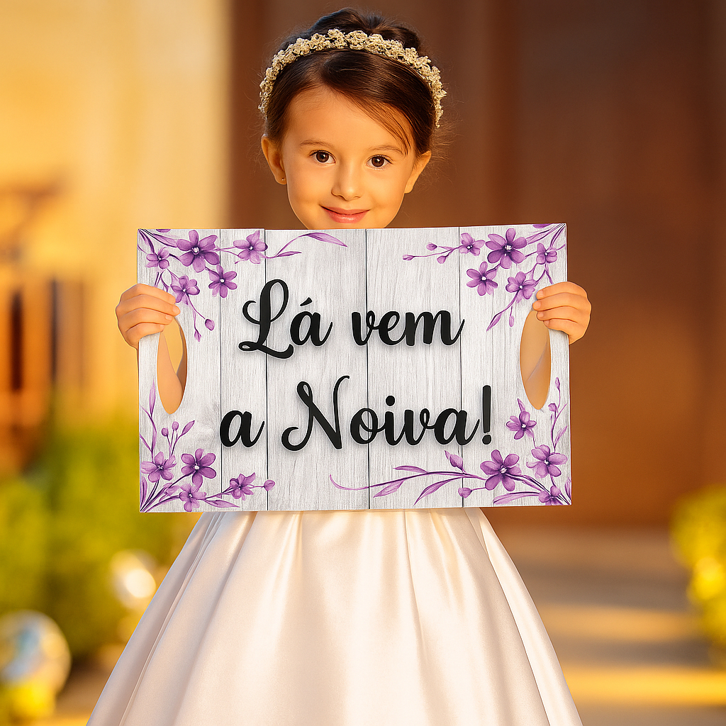 Plaquinha de Casamento com Suporte para Mãos Lá Vem a Noiva Decorativa Entrada Noiva Pajem Daminha em Oferta na Shopee