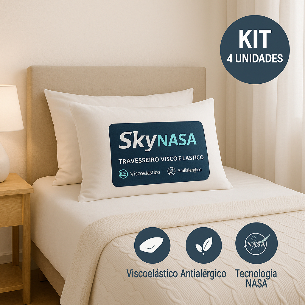 Kit 4 Uni Travesseiros Viscoelástico Nasa D30 Anatômico Algodão Antiácaro Ortopédico Hipoalergênico