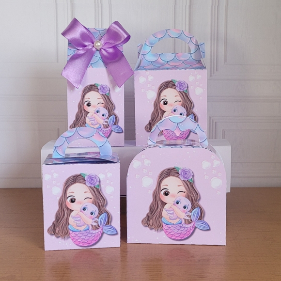 Caixinha Lembrança Sereia Personalizada | Nome e Idade | Aniversário Infantil Aniversário Menina | Decoração Mesa