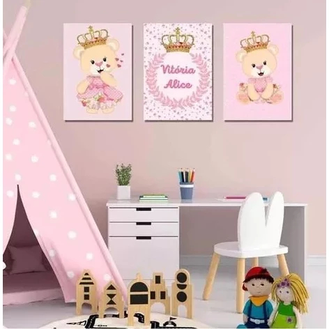 Quadro Decorativo Bebê Menina Fofo Infantil Criança Rosa Sonho Doce Alegria