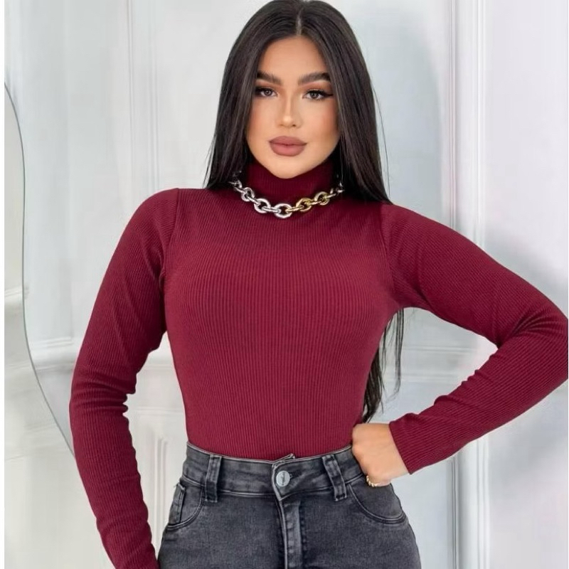 Blusa Feminina Manga Longa Cacharrel Ribana Premium Básico Gola Alta