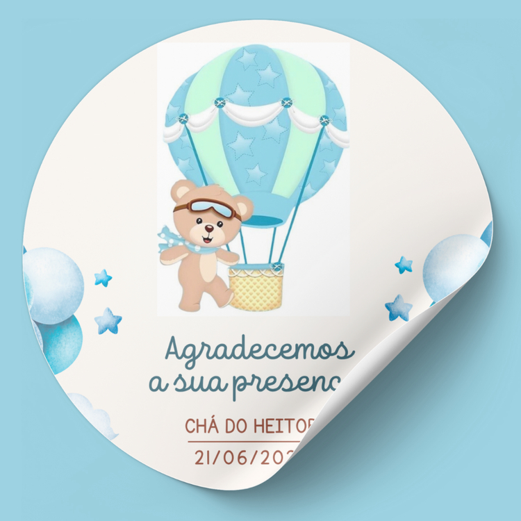 Tag Adesivos Rótulos Redondo Quadrado 3X3 4X4 5X5 Chá de Bebê Urso Aviador Aniversário Personalizado