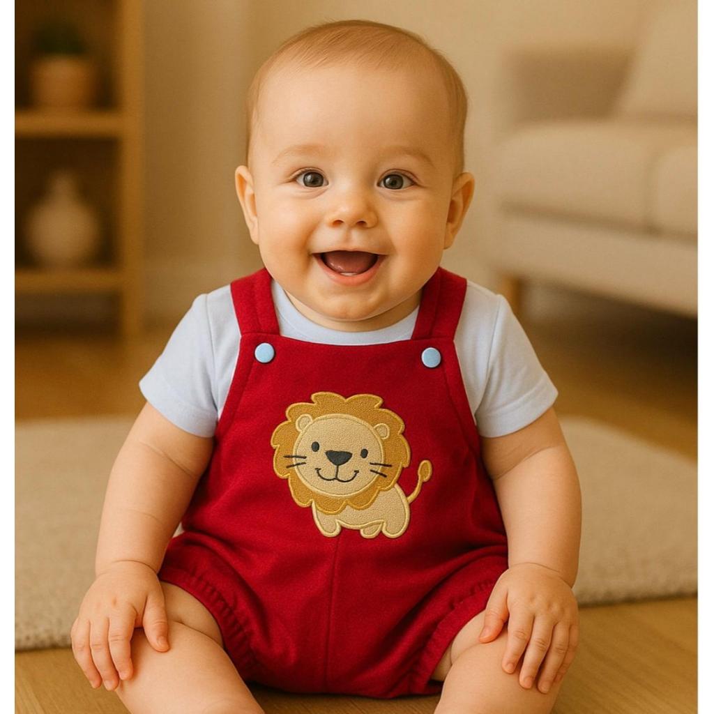 Jardineira de bebê menino , BORDADO LEÃOZINHO conjunto macacão masculino com 2 peças. macaquinho