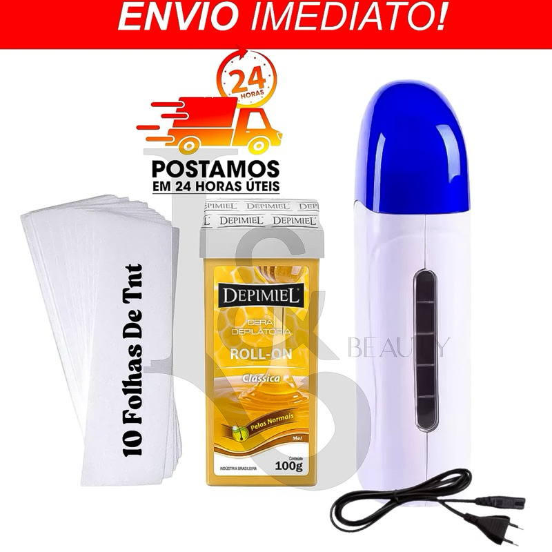 Kit Aquecedor Cera Roll On + Cera Depilatória + Papel Removedor N 5 em Oferta na Shopee