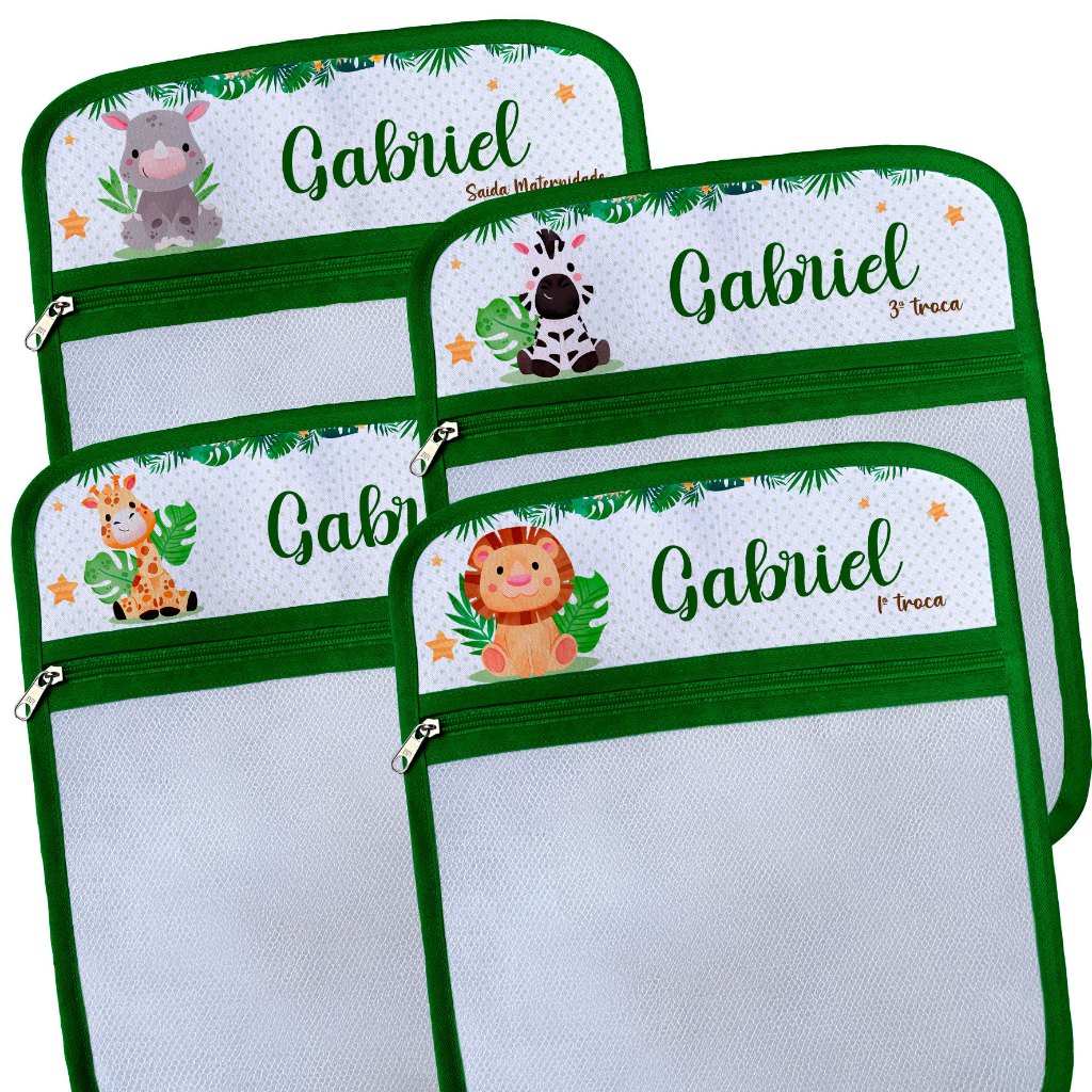 Saquinhos Organizador Saída Maternidade Recém Nascido Animais Safari Baby Aquarelado Personalizado